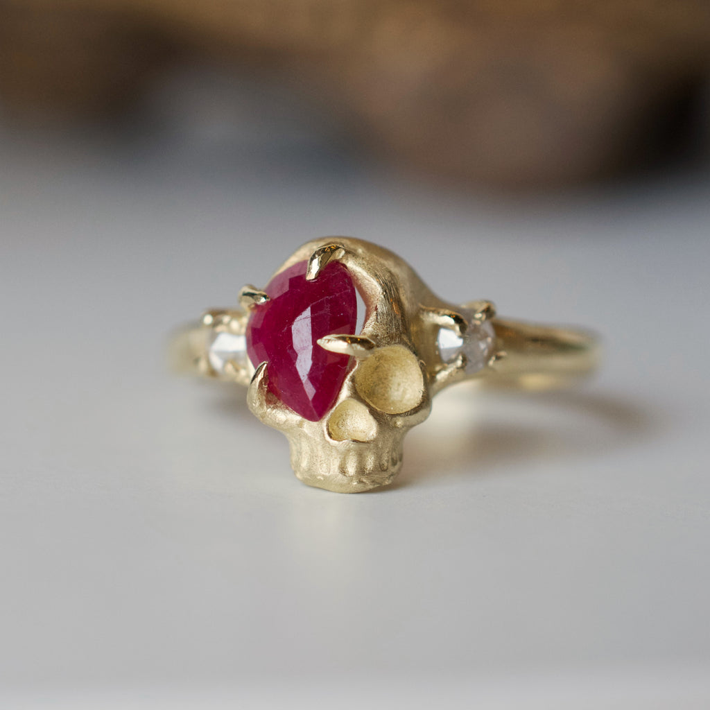 Ruby and Diamond Skull Ring