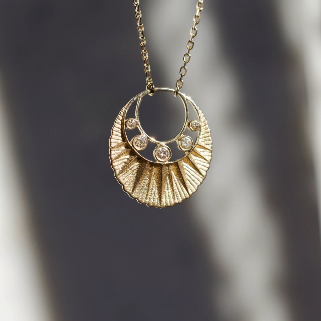 Five Diamond Moon Crescent Necklace