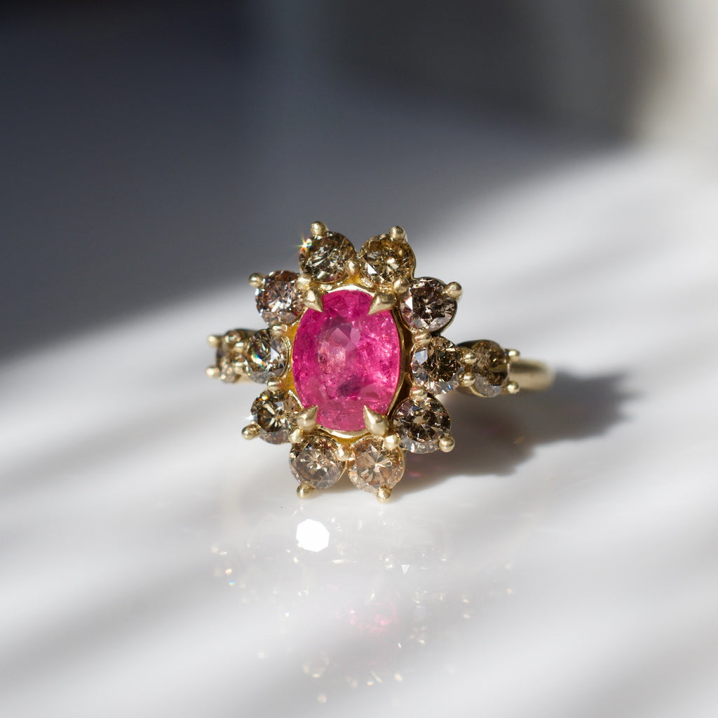Diamond Halo & Ruby Ring