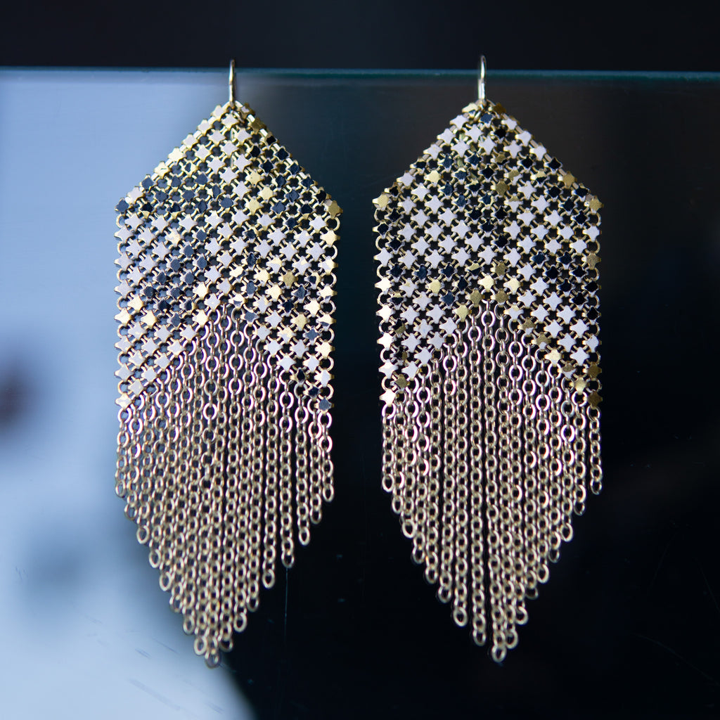 Antique Black + White Fringe Earrings