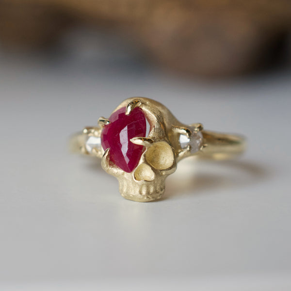 Ruby and Diamond Skull Ring
