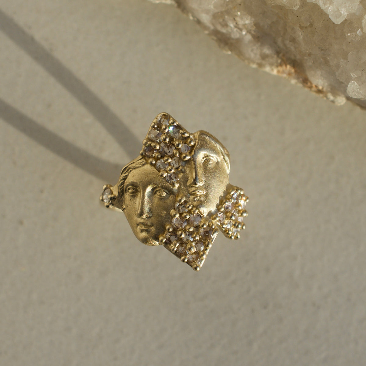 Gold Faces Ring– Good Fortune