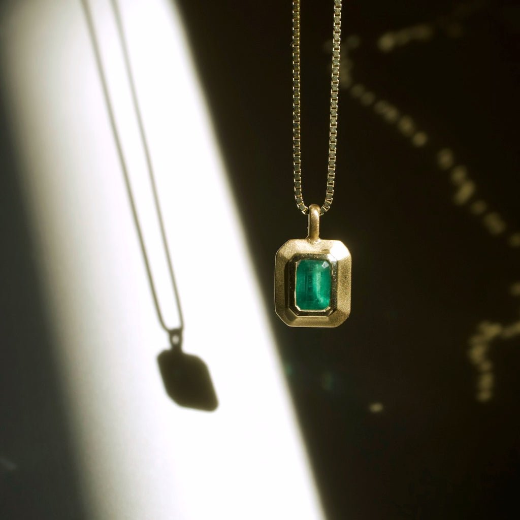 Bezel Set Emerald Necklace