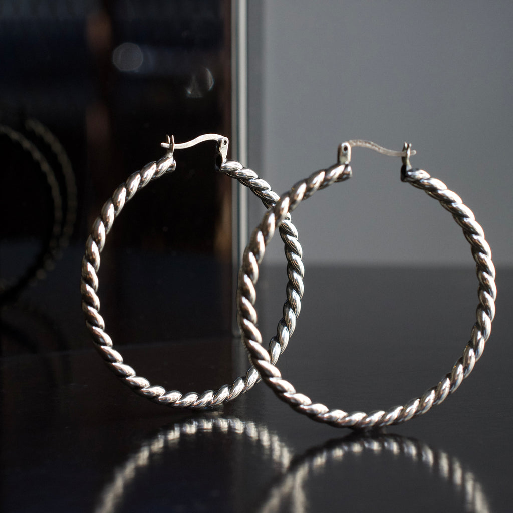 Sterling Silver Rope Hoops