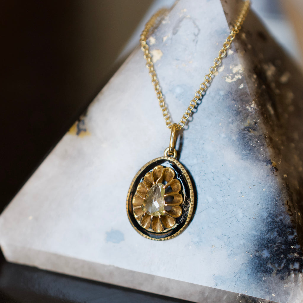 Antique Rosecut Diamond & Enamel Pendant