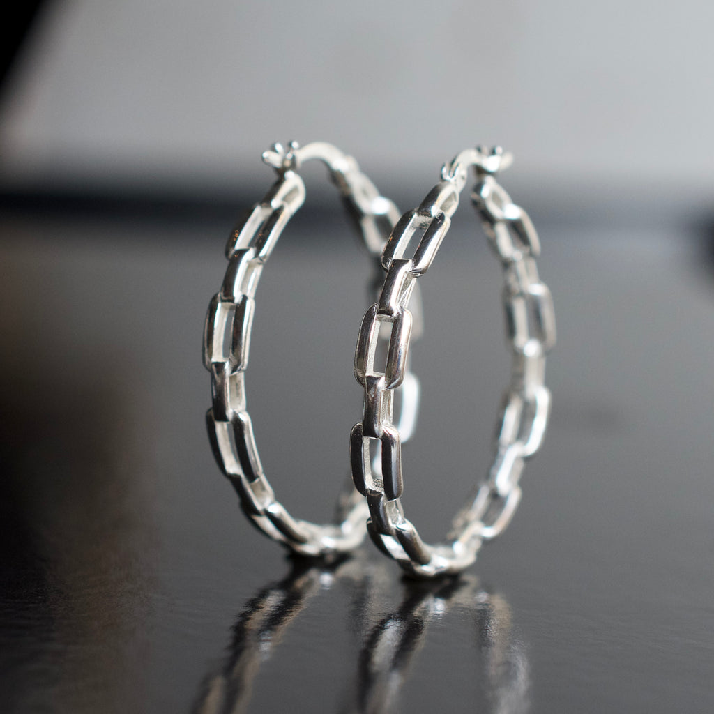 Silver Chain Link Hoops