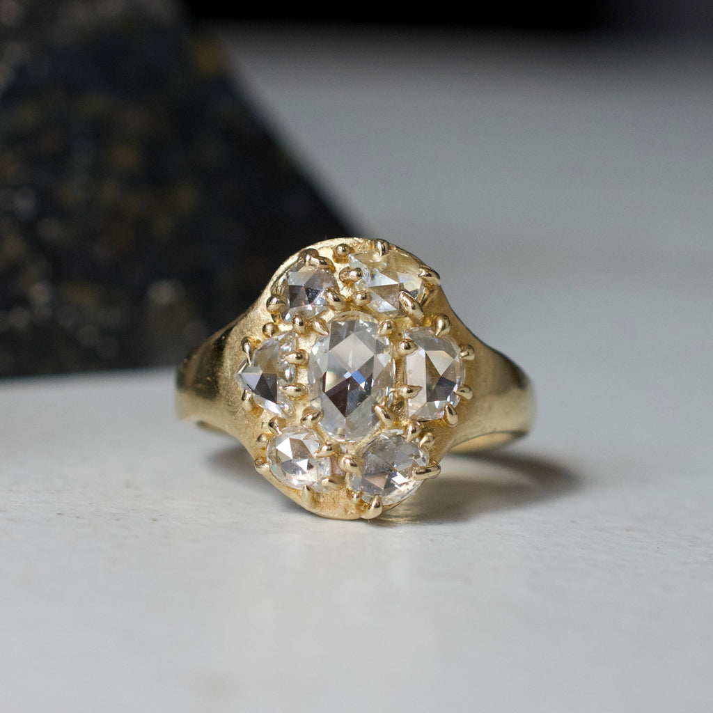 Rose cut Diamond Cluster Ring