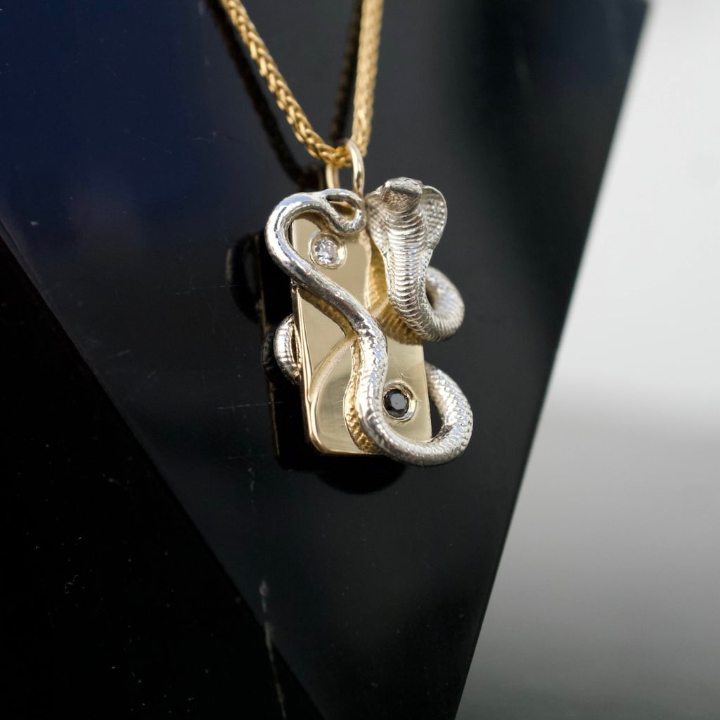 14k & Silver Cobra & Yin Yang Domino Pendant