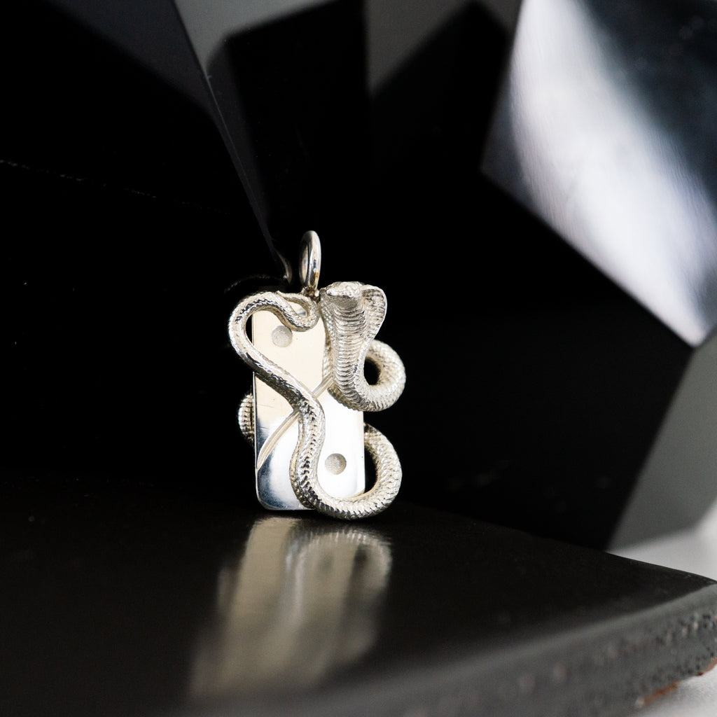 Silver Cobra & Yin Yang Domino Pendant