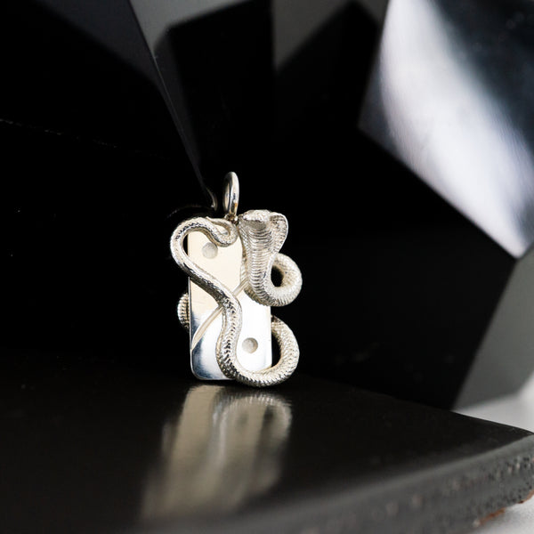Silver Cobra & Yin Yang Domino Pendant