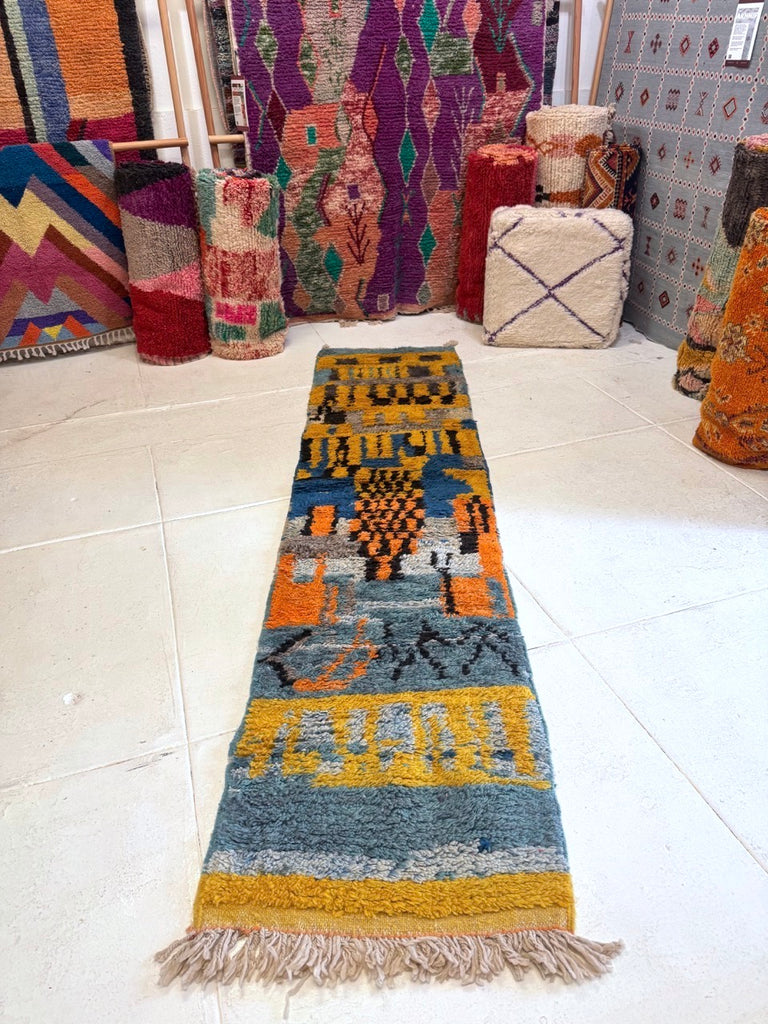 Blue Boujad Moroccan Runner Rug